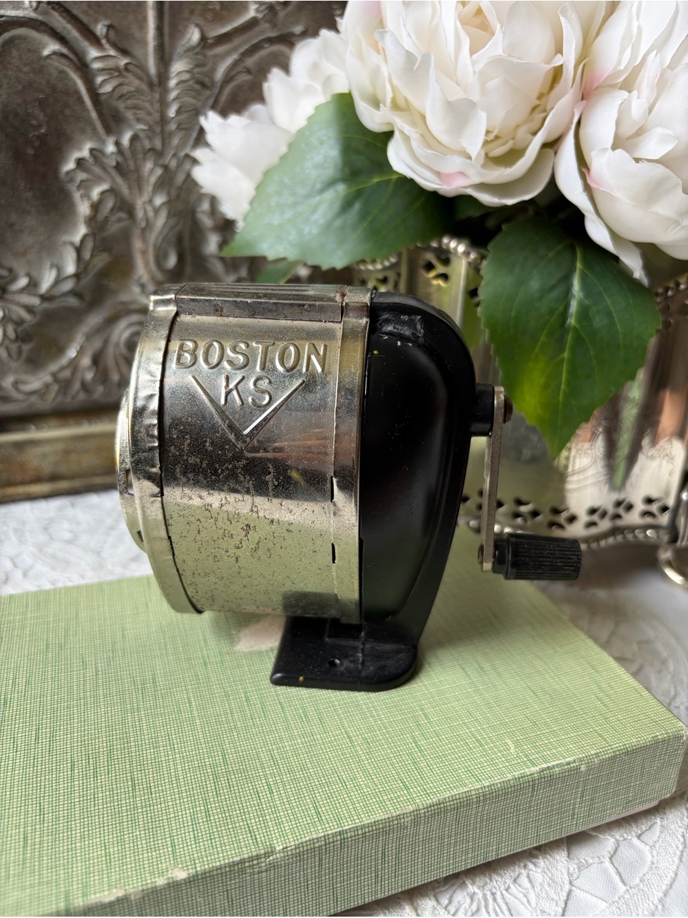 Vintage Boston manual crank counter mount pencil sharpener